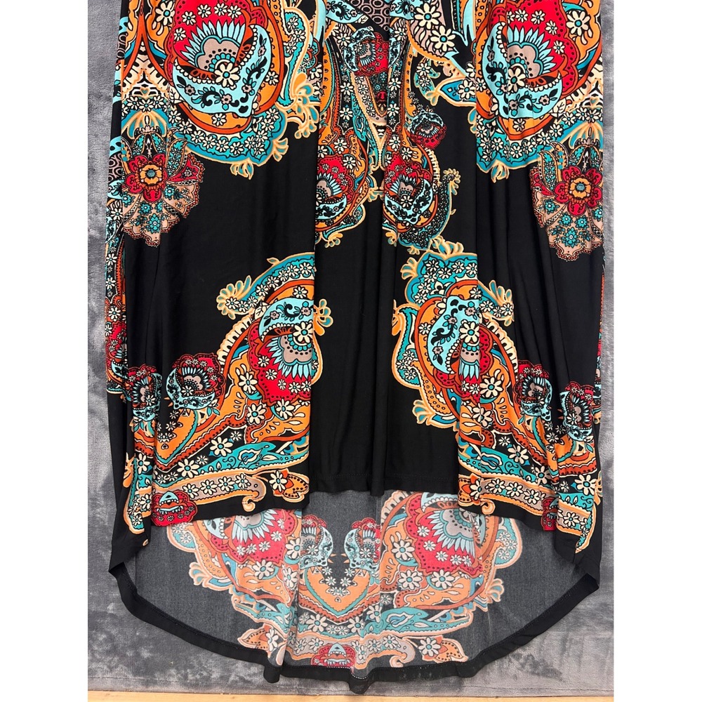 One World High Low Maxi Dress Women XL Multicolor Paisley Boho Rhinestone Summer - Picture 6 of 10